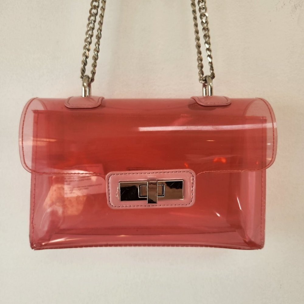 Barbiecore Pink Acrylic Purse Baguette Minibag Metal Chain Handle - Picture 3 of 8